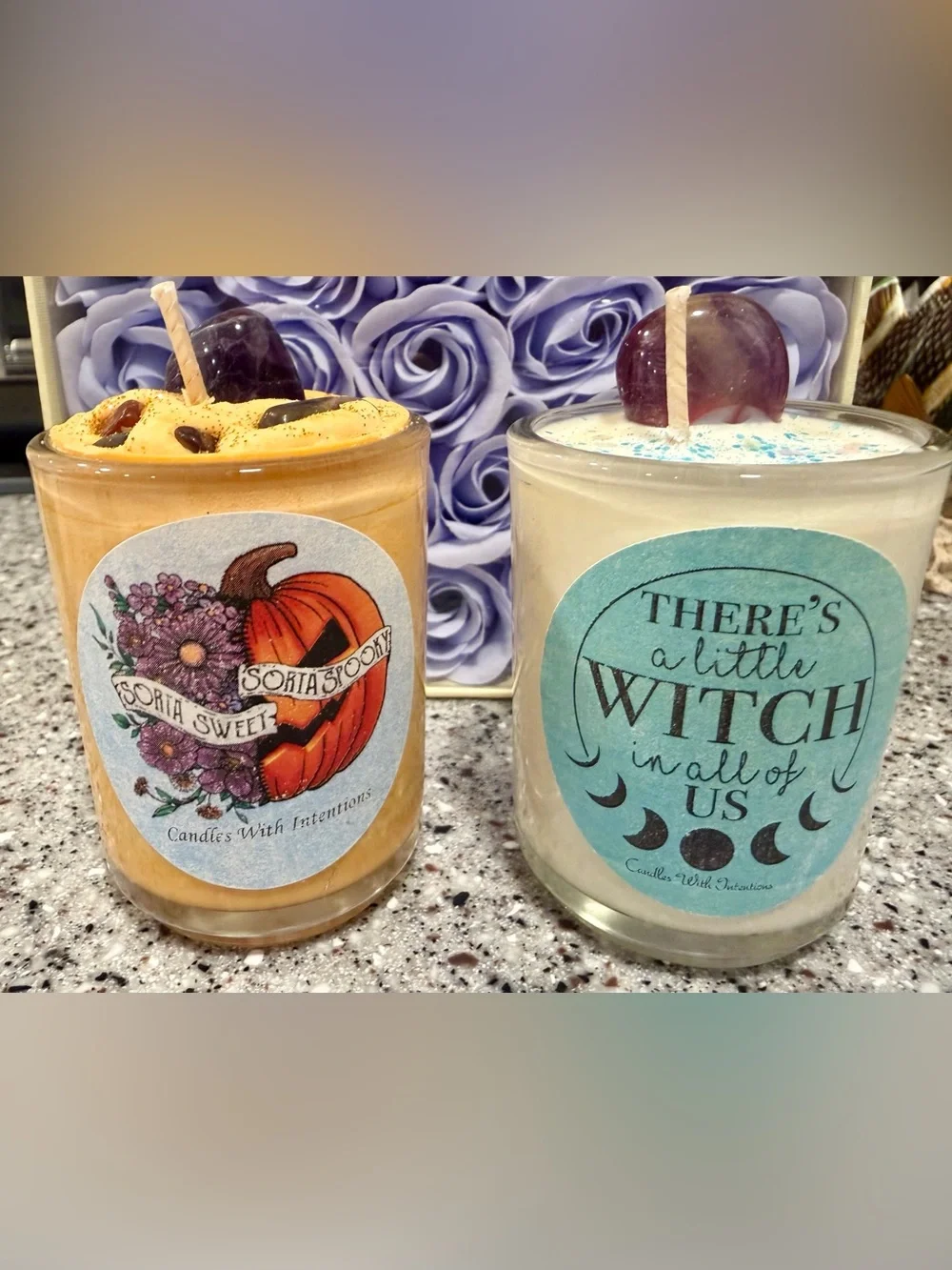 Halloween Pumpkin & Witch Scented Soy Candle Set - Orange & Cream